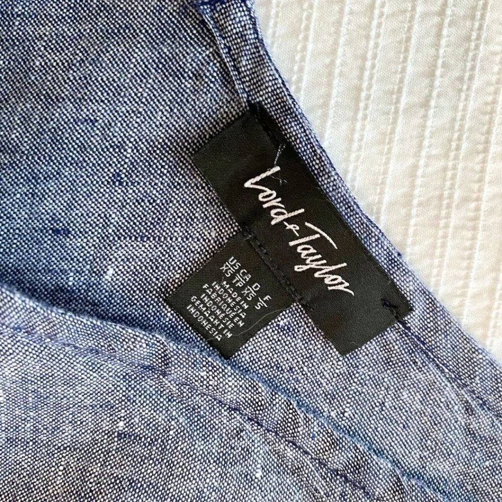 LORD & TAYLOR 100% LINEN BLUE CHAMBRAY SLEEVELESS V-NECK MAXI DRESS - XS - Picture 6 of 9